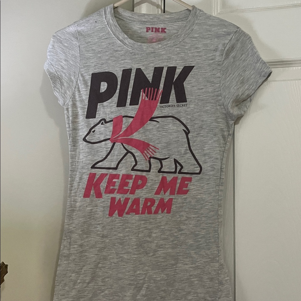 Victoria's Secret PINK Gray Graphic Tee y2k